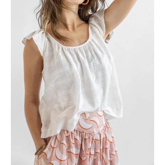 NEW LILLA P ruffle sleeve top with shirring in white - Picture 1 of 2